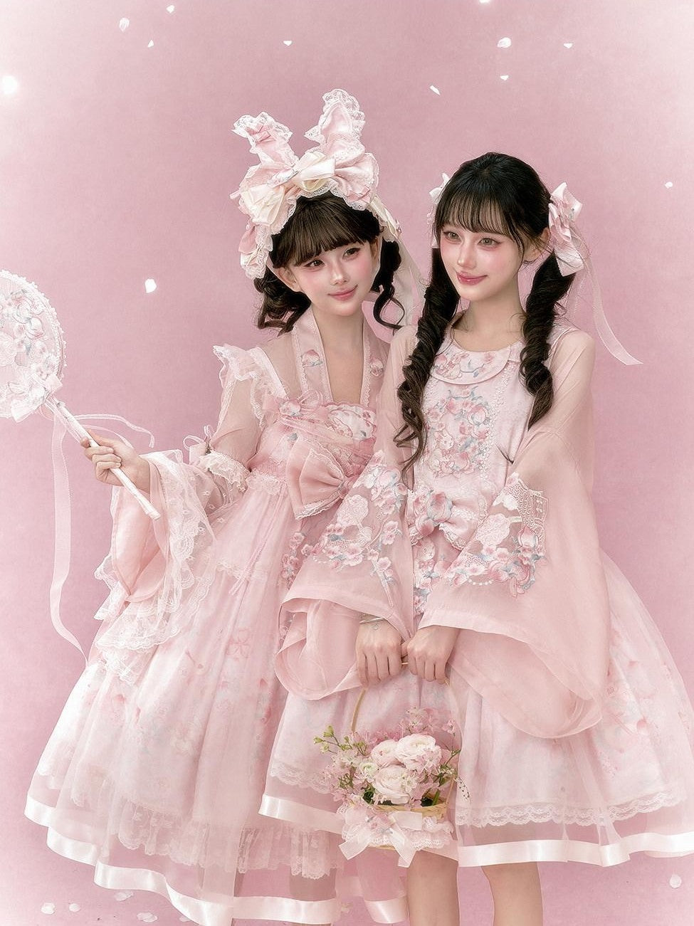 Yi Mu Hu Tao Pink Peach Embroidered High Waist Jsk Sino Western Women's Tencel Op Sets