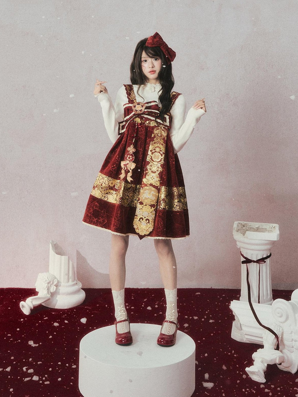 Yi Mu Hu Tao Red Velvet Woven Gold Embroidered Hanfu Women's Velvet Jsk Sets