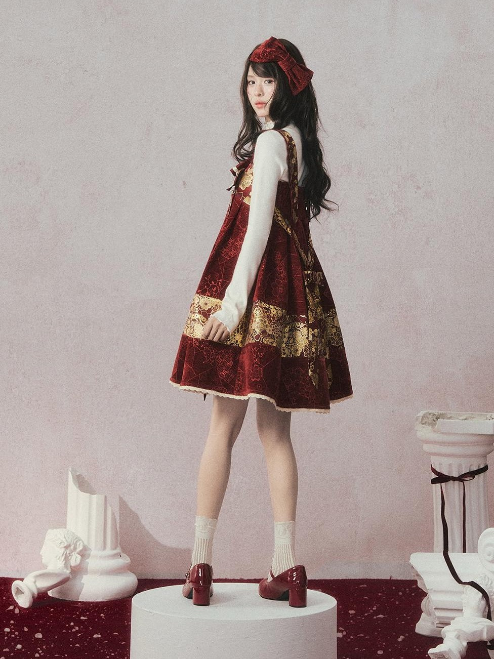 Yi Mu Hu Tao Red Velvet Woven Gold Embroidered Hanfu Women's Velvet Jsk Sets
