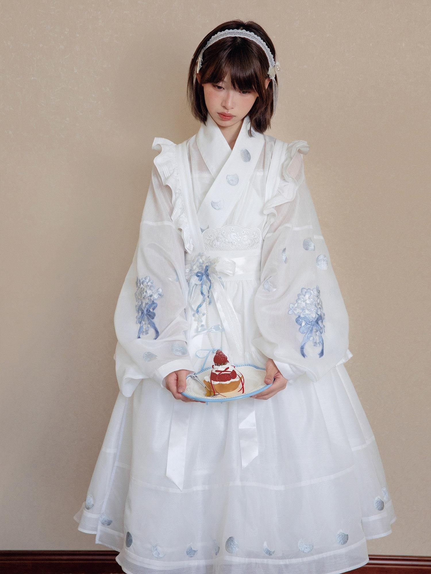 Yi Mu Hu Tao Sheer White Hanfu Inspired Lined Two Piece Women's Tencel Jsk Sets