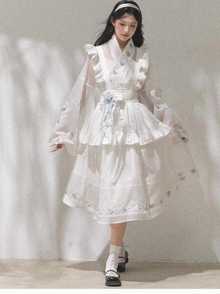 Yi Mu Hu Tao Sheer White Hanfu Inspired Lined Two Piece Women's Tencel Jsk Sets