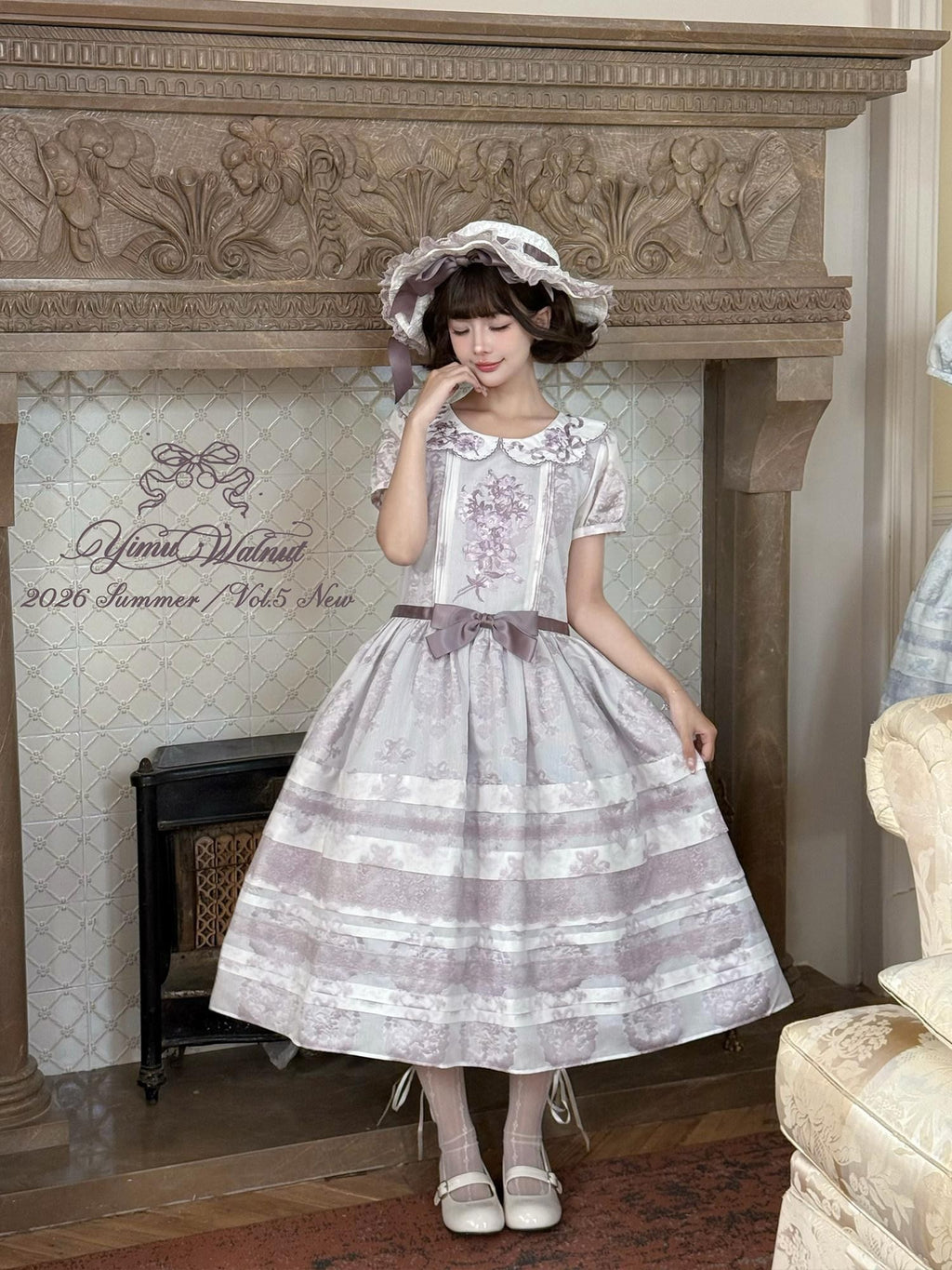 Yi Mu Hu Tao Wind Chime Stamp Chinese Style Embroidered Lace Cap Women's Short Sleeve Op