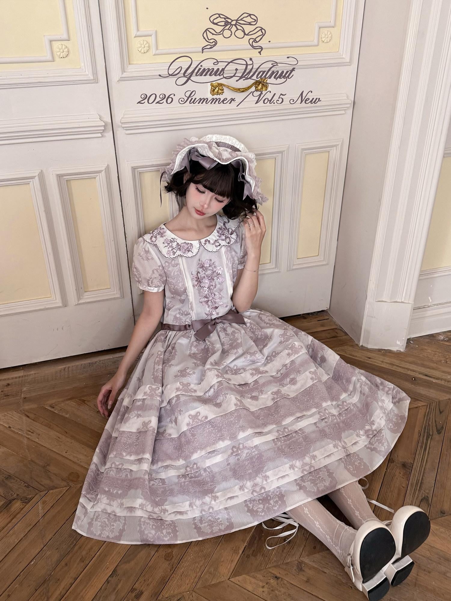 Yi Mu Hu Tao Wind Chime Stamp Chinese Style Embroidered Lace Cap Women's Short Sleeve Op