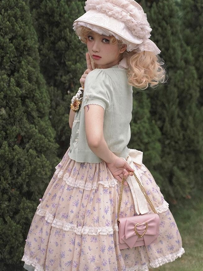 Zhong Xia Wu Yu Bow Cluster Ribbon Short Sleeve Women's Knit Short Cardigans