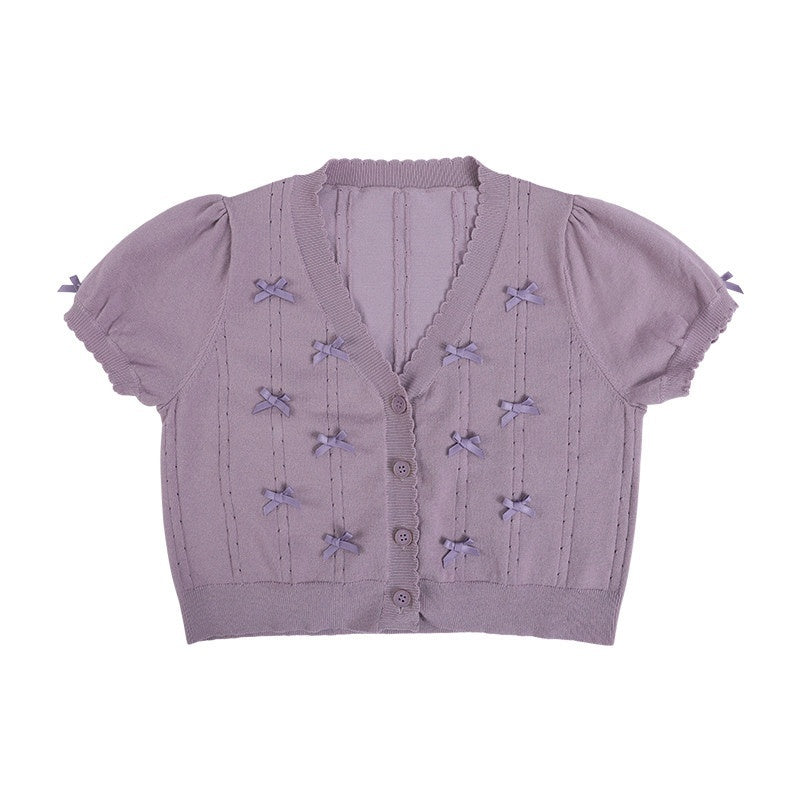 Zhong_Xia_Wu_Yu_Bow_Tie_Short_Sleeve_Soft_Girl_Women's_Knitted_Short_Cardigans_757157851399_MISSTT