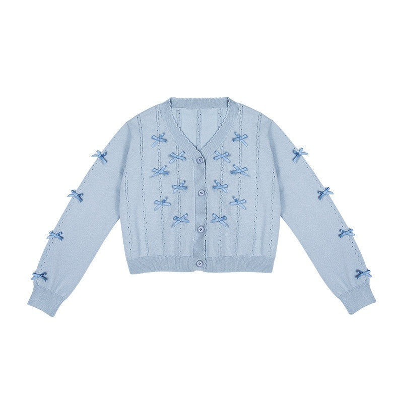 Zhong_Xia_Wu_Yu_Bow_Tie_Short_Sleeve_Soft_Girl_Women's_Knitted_Short_Cardigans_757157851399_MISSTT