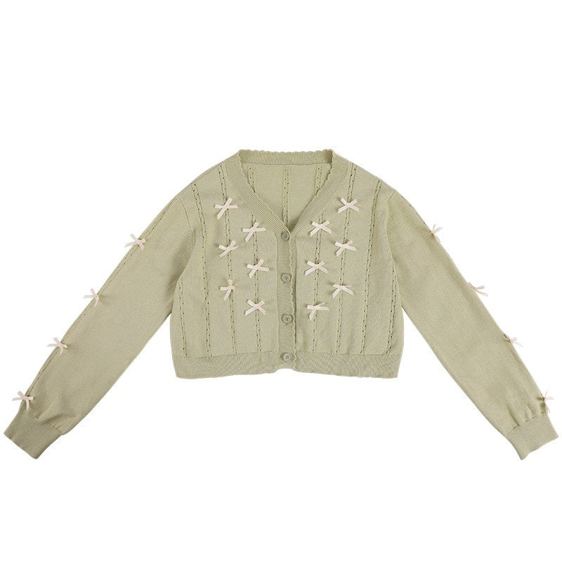 Zhong_Xia_Wu_Yu_Bow_Tie_Short_Sleeve_Soft_Girl_Women's_Knitted_Short_Cardigans_757157851399_MISSTT