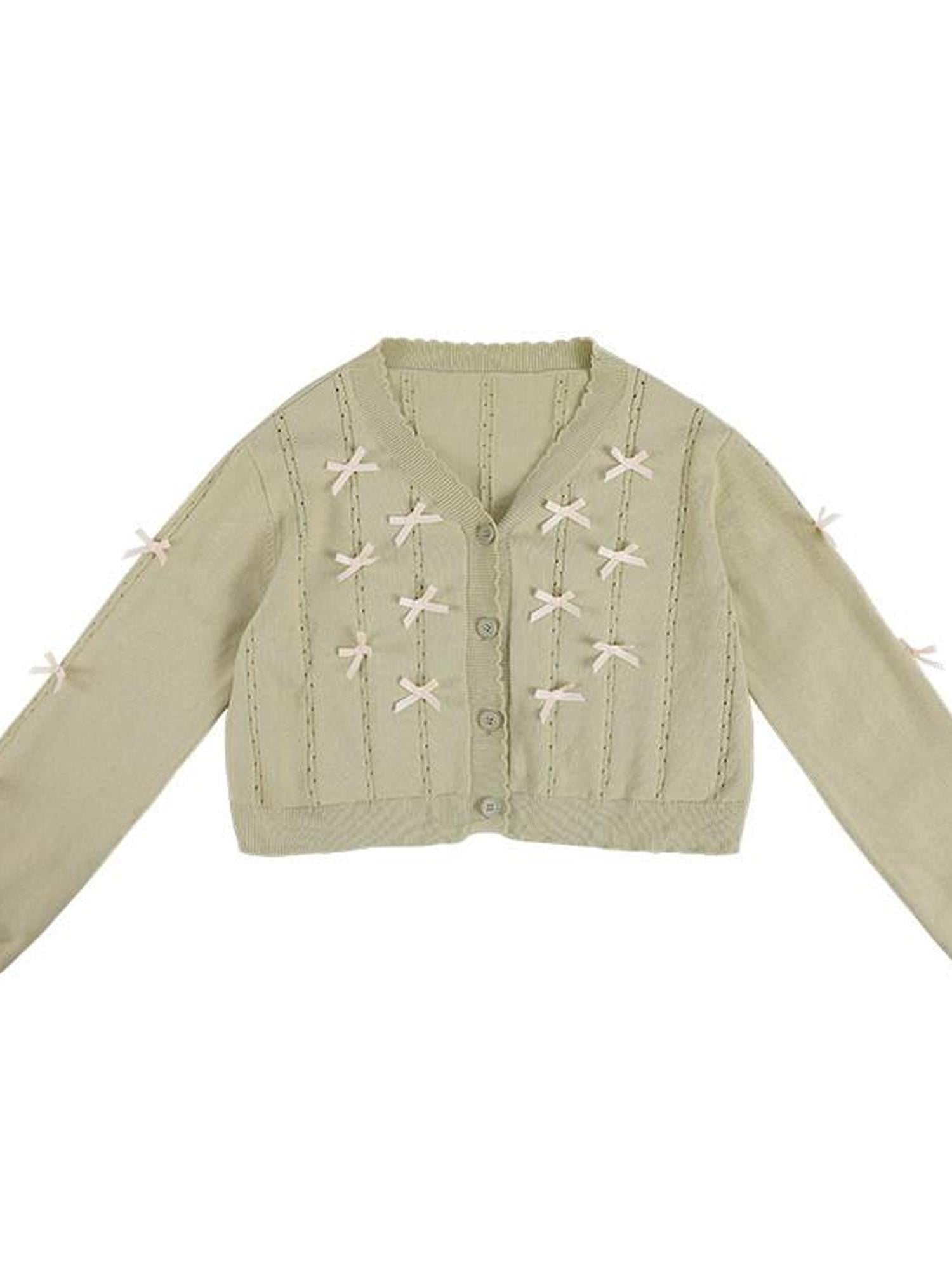 Zhong Xia Wu Yu Bow Tie Short Sleeve Soft Girl Women's Knitted Short Cardigans