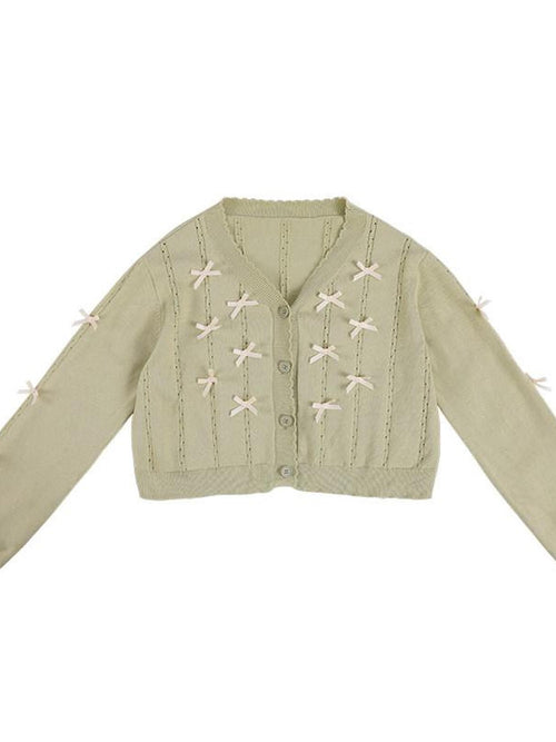 Zhong Xia Wu Yu Bow Tie Short Sleeve Soft Girl Women's Knitted Short Cardigans