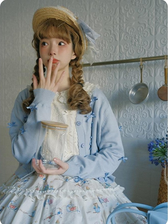 Zhong Xia Wu Yu Bow Tie Short Sleeve Soft Girl Women's Knitted Short Cardigans