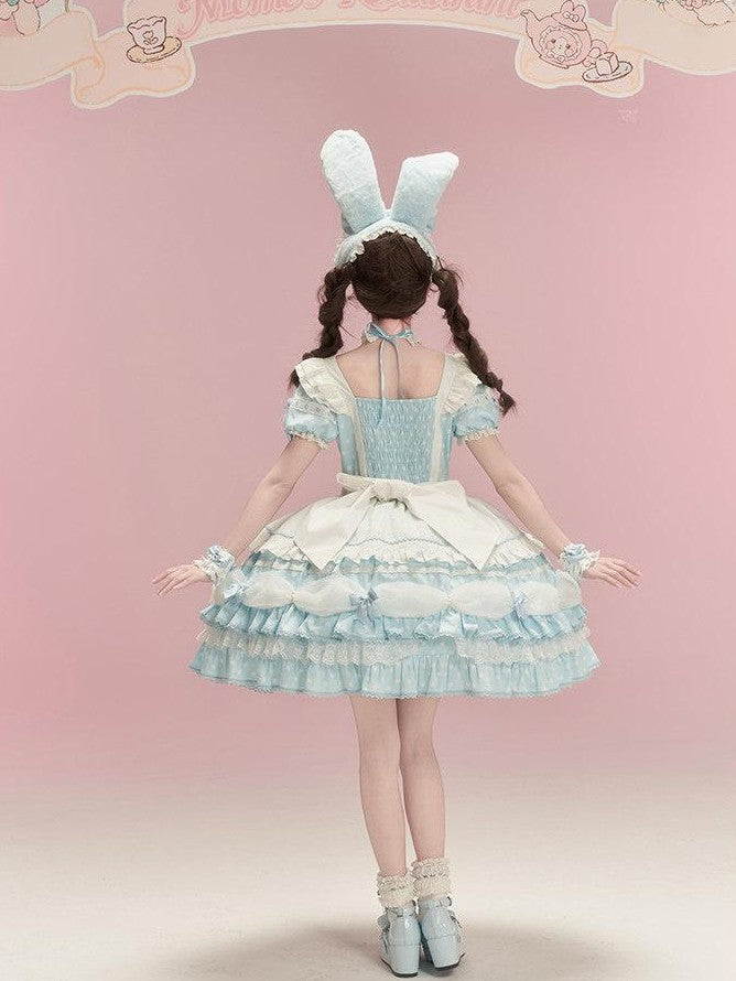 Zhong Xia Wu Yu Cute Lolita Lace Neck Rabbit Ear Detail Women's Short Sleeve Op
