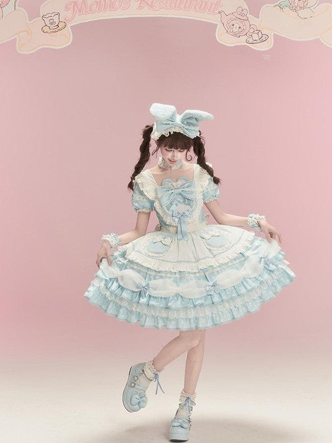 Zhong Xia Wu Yu Cute Lolita Lace Neck Rabbit Ear Detail Women's Short Sleeve Op