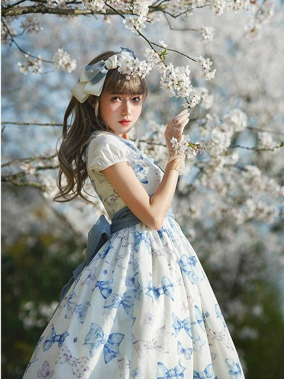 Zhong Xia Wu Yu Eternal Garden Bow Collar Off Shoulder Lolita Vest Jsk Women's Short Sleeve Op