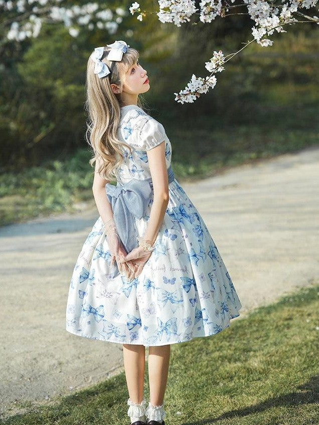 Zhong Xia Wu Yu Eternal Garden Bow Collar Off Shoulder Lolita Vest Jsk Women's Short Sleeve Op