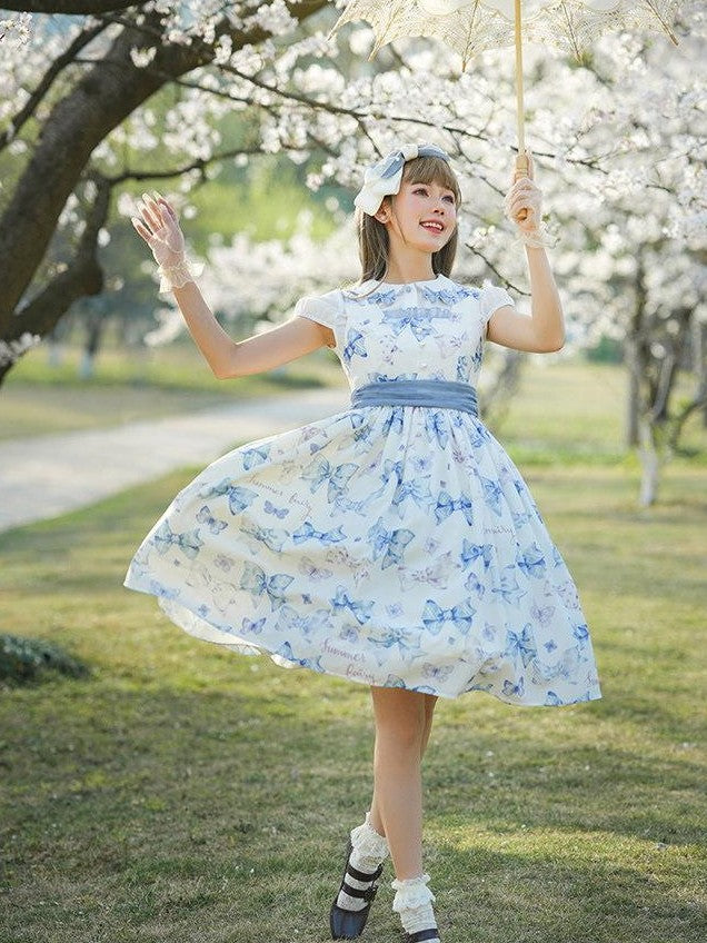 Zhong Xia Wu Yu Eternal Garden Bow Collar Off Shoulder Lolita Vest Jsk Women's Short Sleeve Op