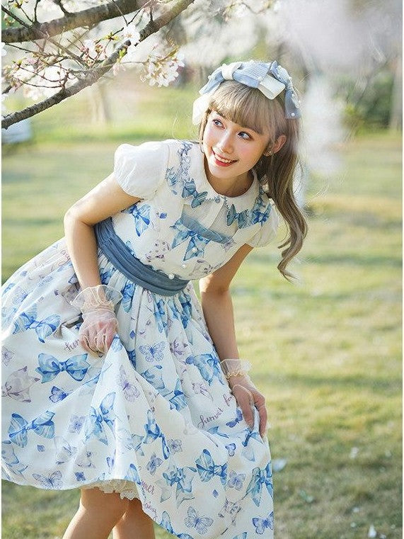 Zhong Xia Wu Yu Eternal Garden Bow Collar Off Shoulder Lolita Vest Jsk Women's Short Sleeve Op
