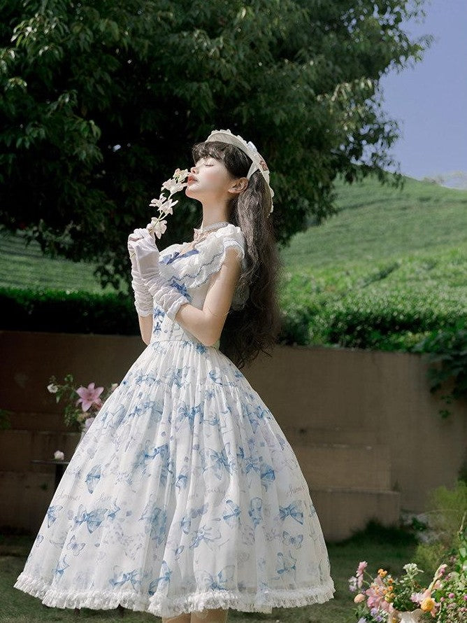 Zhong Xia Wu Yu Eternal Garden Bow Collar Off Shoulder Lolita Vest Jsk Women's Short Sleeve Op