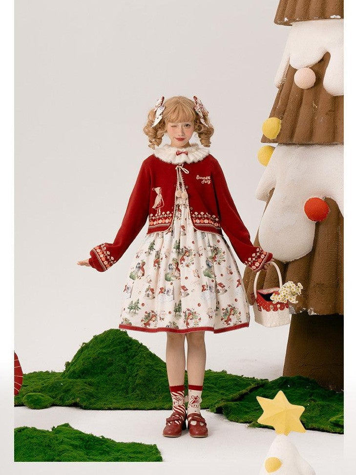 Zhong Xia Wu Yu Little Red Hood Apron Jsk Cloak Cardigan Women's Full Coordination Sets