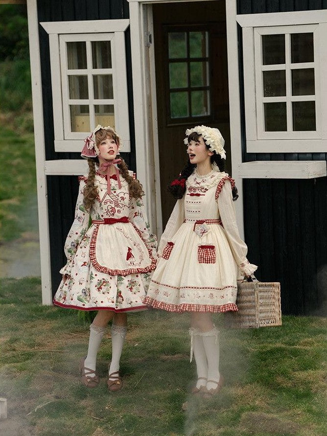 Zhong Xia Wu Yu Little Red Hood Apron Jsk Cloak Cardigan Women's Full Coordination Sets
