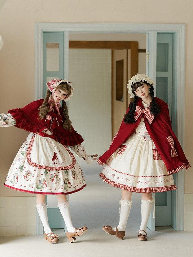 Zhong Xia Wu Yu Little Red Hood Apron Jsk Cloak Cardigan Women's Full Coordination Sets