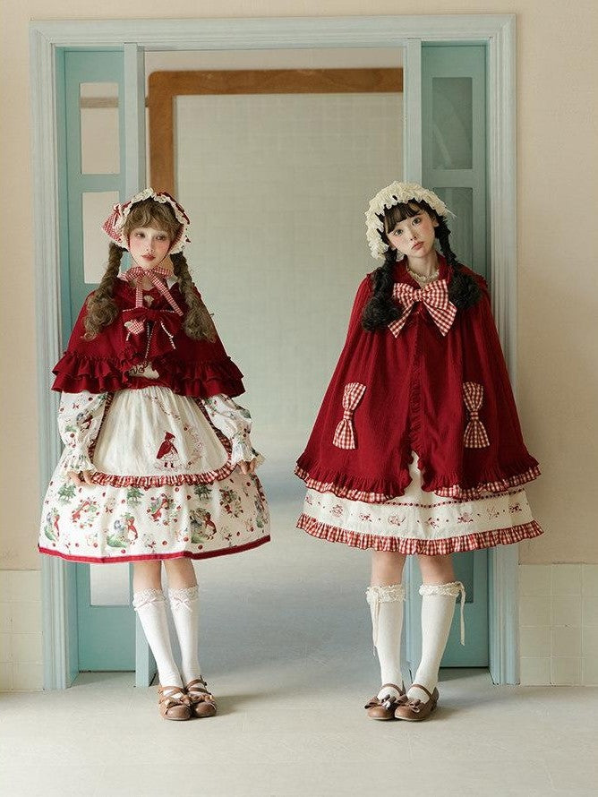Zhong Xia Wu Yu Little Red Hood Apron Jsk Cloak Cardigan Women's Full Coordination Sets