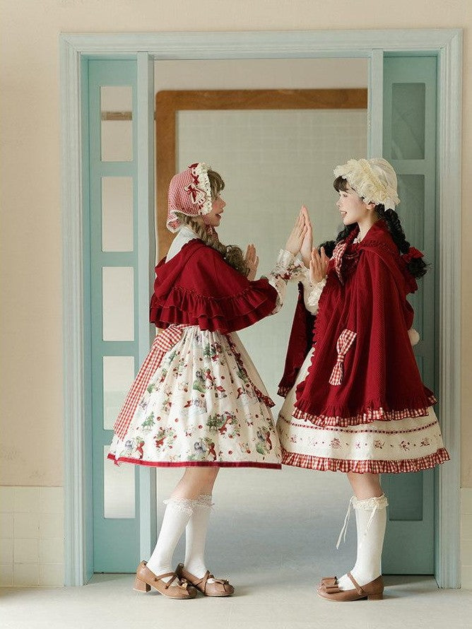 Zhong Xia Wu Yu Little Red Hood Apron Jsk Cloak Cardigan Women's Full Coordination Sets