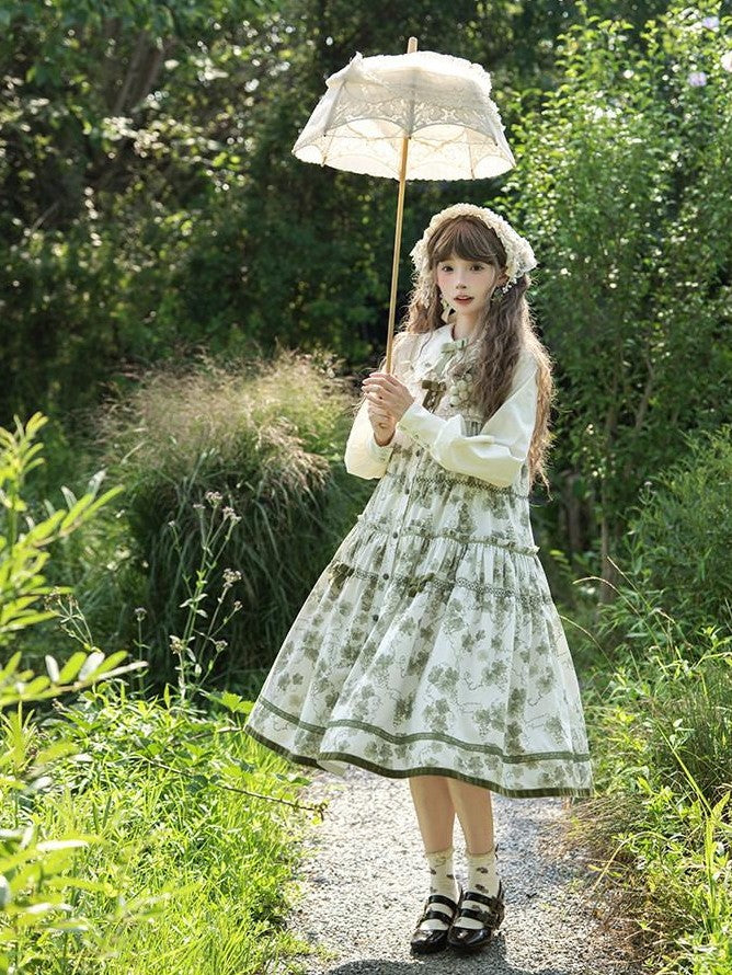 Zhong Xia Wu Yu Loire Vineyard Classical Frame Print Women's Knit Skirt Sets
