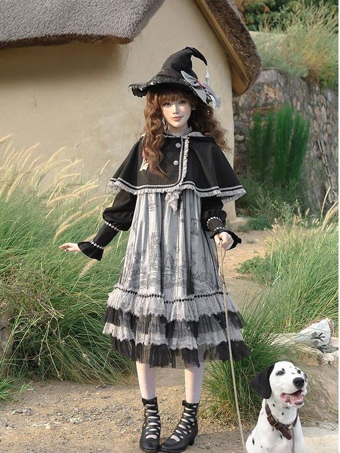 Zhong Xia Wu Yu Panel Cut Waistless Halter Jsk Coat Hooded Cloak Women's Full Coordination Sets