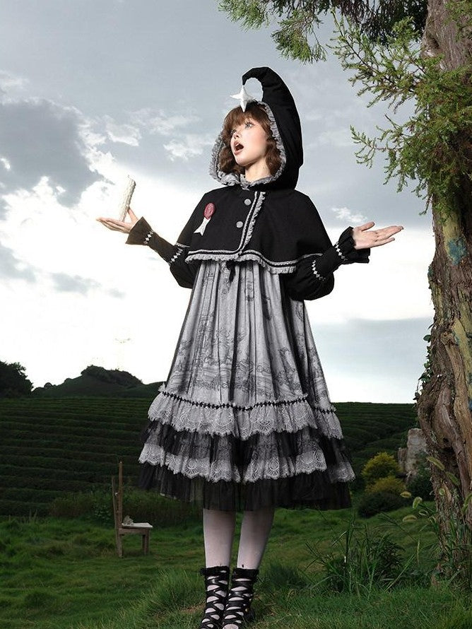 Zhong Xia Wu Yu Panel Cut Waistless Halter Jsk Coat Hooded Cloak Women's Full Coordination Sets