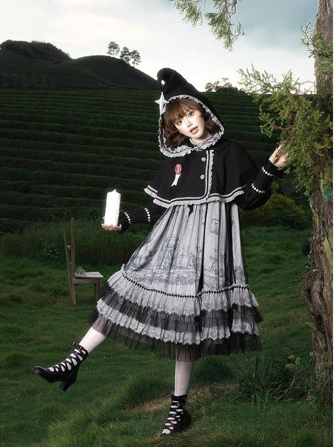 Zhong Xia Wu Yu Panel Cut Waistless Halter Jsk Coat Hooded Cloak Women's Full Coordination Sets