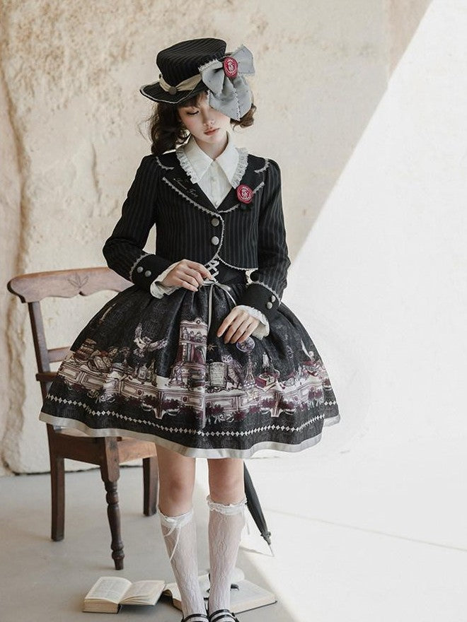 Zhong Xia Wu Yu Panel Cut Waistless Halter Jsk Coat Hooded Cloak Women's Full Coordination Sets