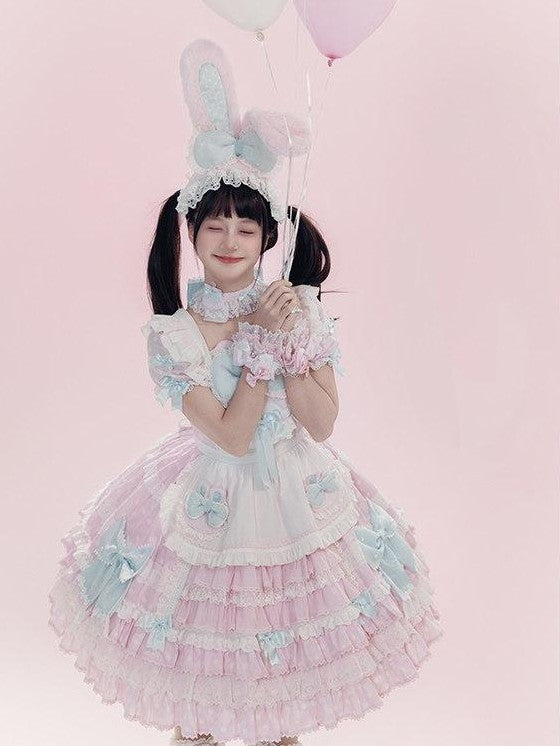 Zhong Xia Wu Yu Pastel Dessert Apron Lolita Cake Maid Women's Short Sleeve Op