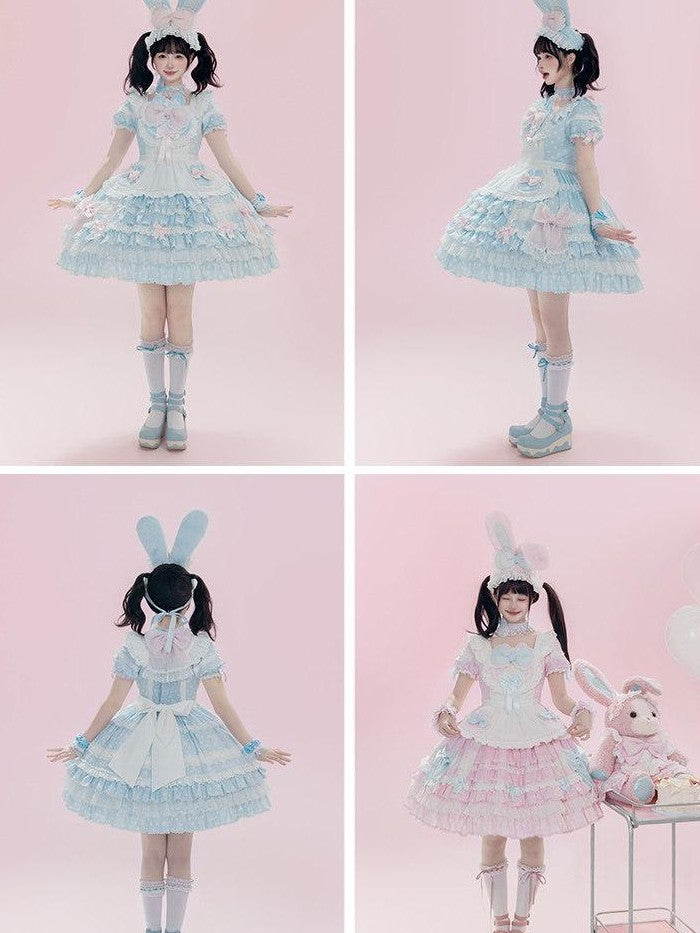 Zhong Xia Wu Yu Pastel Dessert Apron Lolita Cake Maid Women's Short Sleeve Op