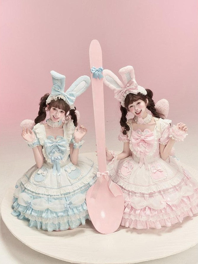 Zhong Xia Wu Yu Pastel Dessert Apron Lolita Cake Maid Women's Short Sleeve Op
