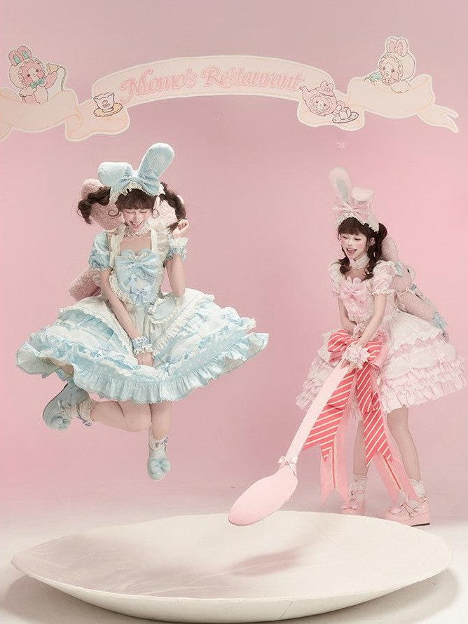 Zhong Xia Wu Yu Pastel Dessert Apron Lolita Cake Maid Women's Short Sleeve Op