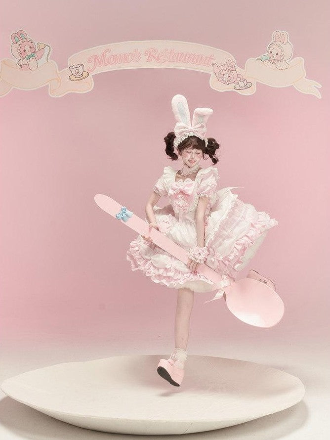 Zhong Xia Wu Yu Pastel Dessert Apron Lolita Cake Maid Women's Short Sleeve Op