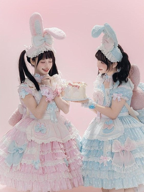 Zhong Xia Wu Yu Pastel Dessert Apron Lolita Cake Maid Women's Short Sleeve Op