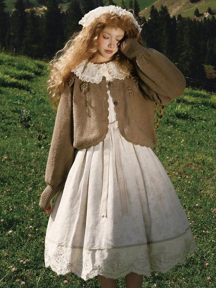 Zhong Xia Wu Yu Pastoral Loire Vineyard Embroidered Shirt Women's Knitted Short Cardigans