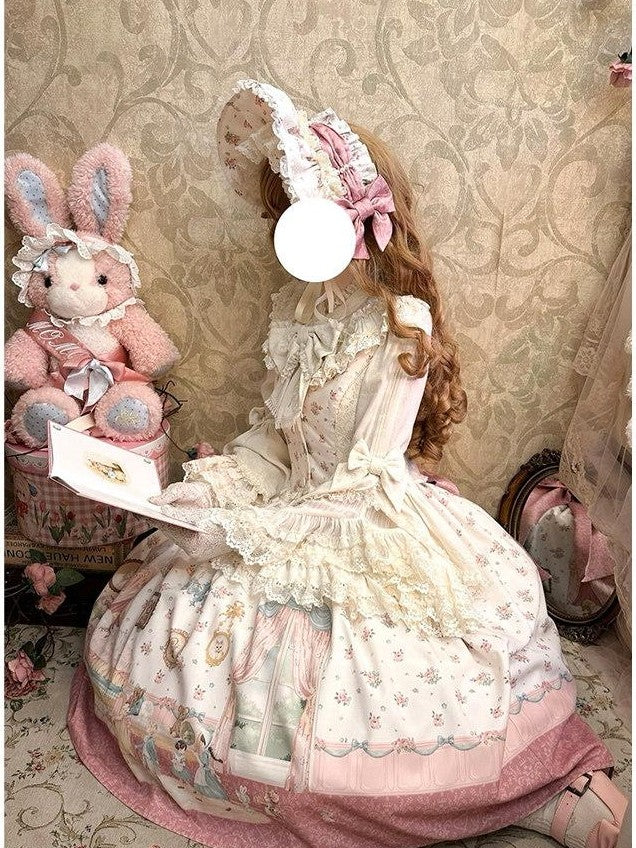 Zhong Xia Wu Yu Pea Print Lolita Vest Skirt Princess Sleeve Women's Full Coordination Sets
