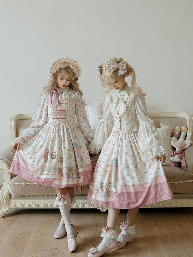 Zhong Xia Wu Yu Pea Print Lolita Vest Skirt Princess Sleeve Women's Full Coordination Sets