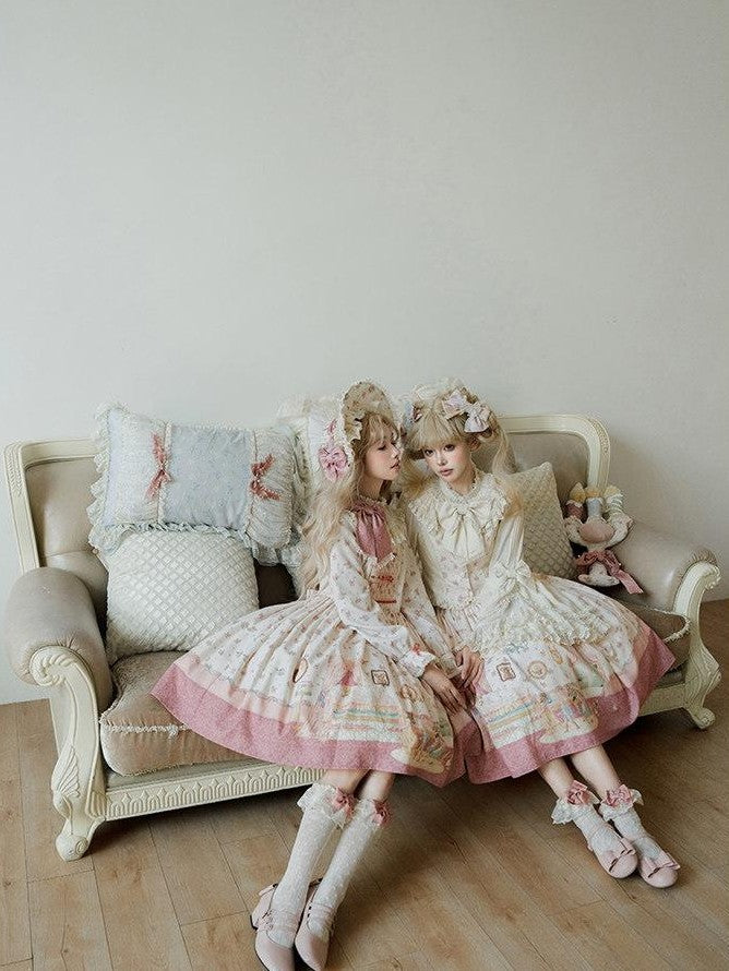 Zhong Xia Wu Yu Pea Print Lolita Vest Skirt Princess Sleeve Women's Full Coordination Sets