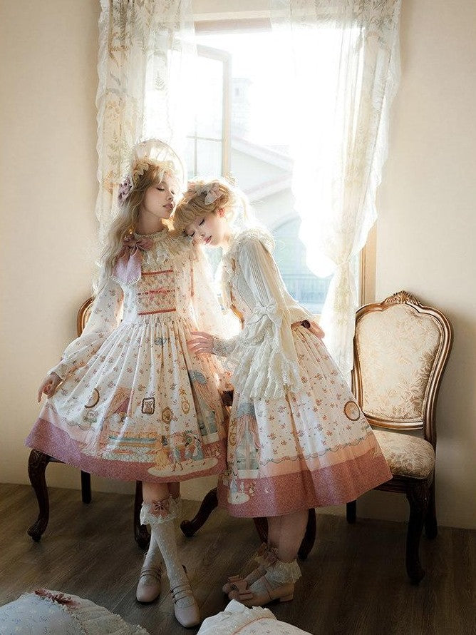 Zhong Xia Wu Yu Pea Print Lolita Vest Skirt Princess Sleeve Women's Full Coordination Sets