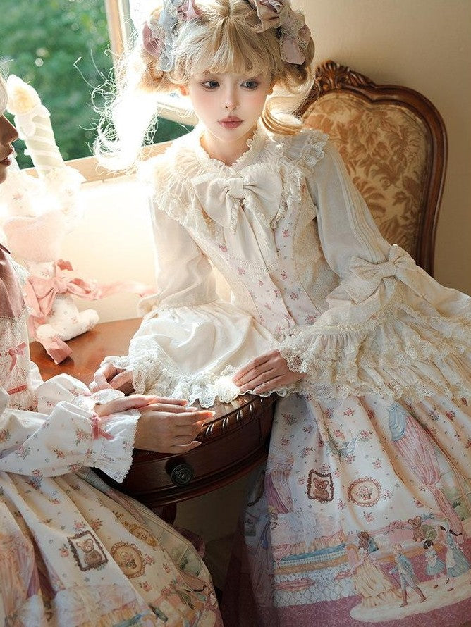 Zhong Xia Wu Yu Pea Print Lolita Vest Skirt Princess Sleeve Women's Full Coordination Sets