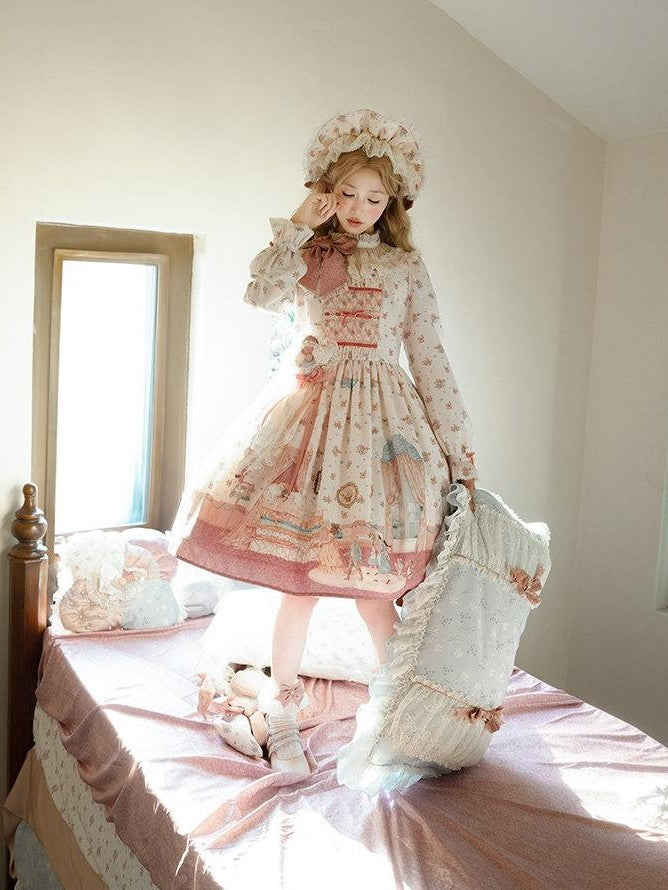 Zhong Xia Wu Yu Pea Print Lolita Vest Skirt Princess Sleeve Women's Full Coordination Sets