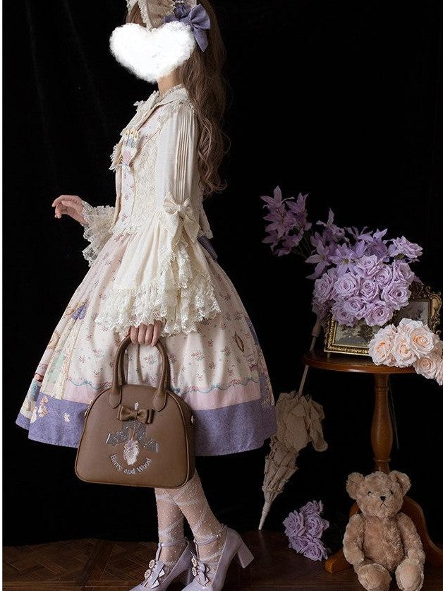 Zhong Xia Wu Yu Pea Print Lolita Vest Skirt Princess Sleeve Women's Full Coordination Sets