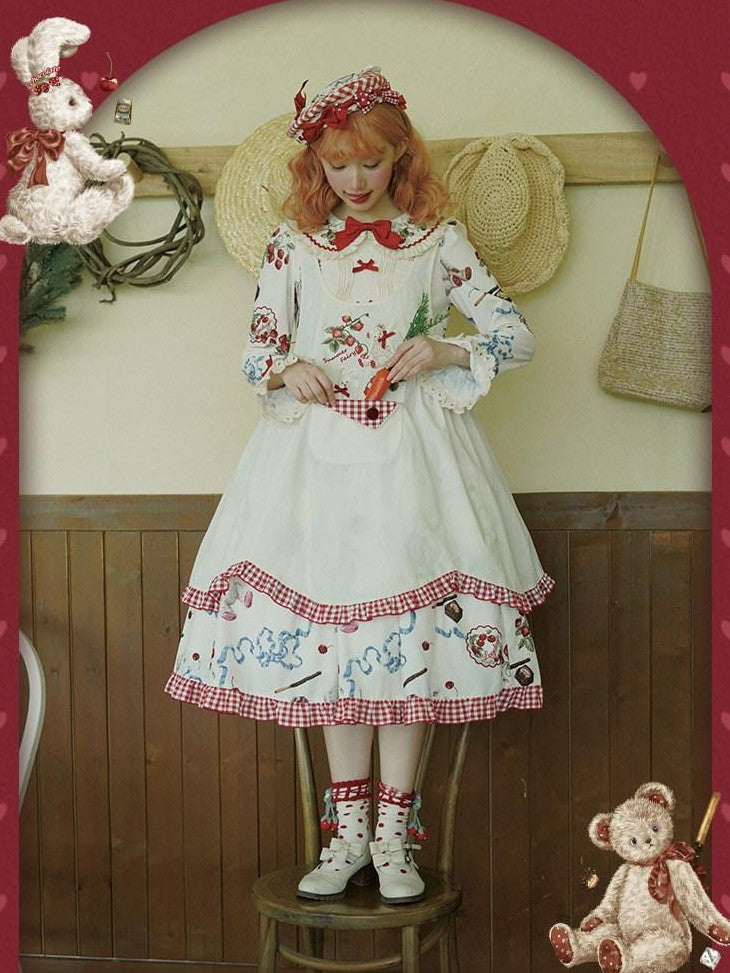 Zhong Xia Wu Yu Wild Strawberry Apron Cardigan Lolita Women's Knit Long Sleeve Op