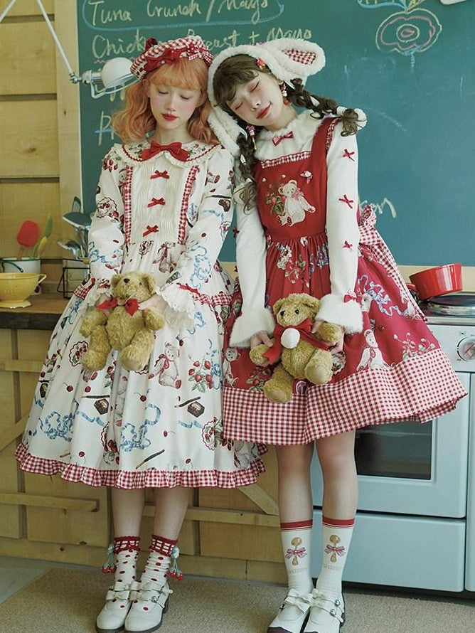 Zhong Xia Wu Yu Wild Strawberry Apron Cardigan Lolita Women's Knit Long Sleeve Op