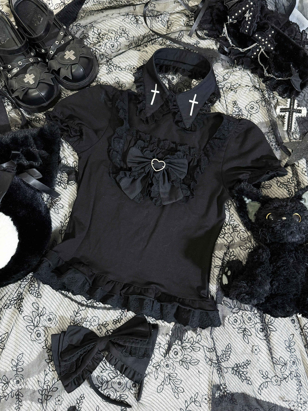 kukuwa_Angel_Gothic_Striped_Cross_Heart_Chain_Layered_Women's_Skirt_Sets_967848475335_MISSTT