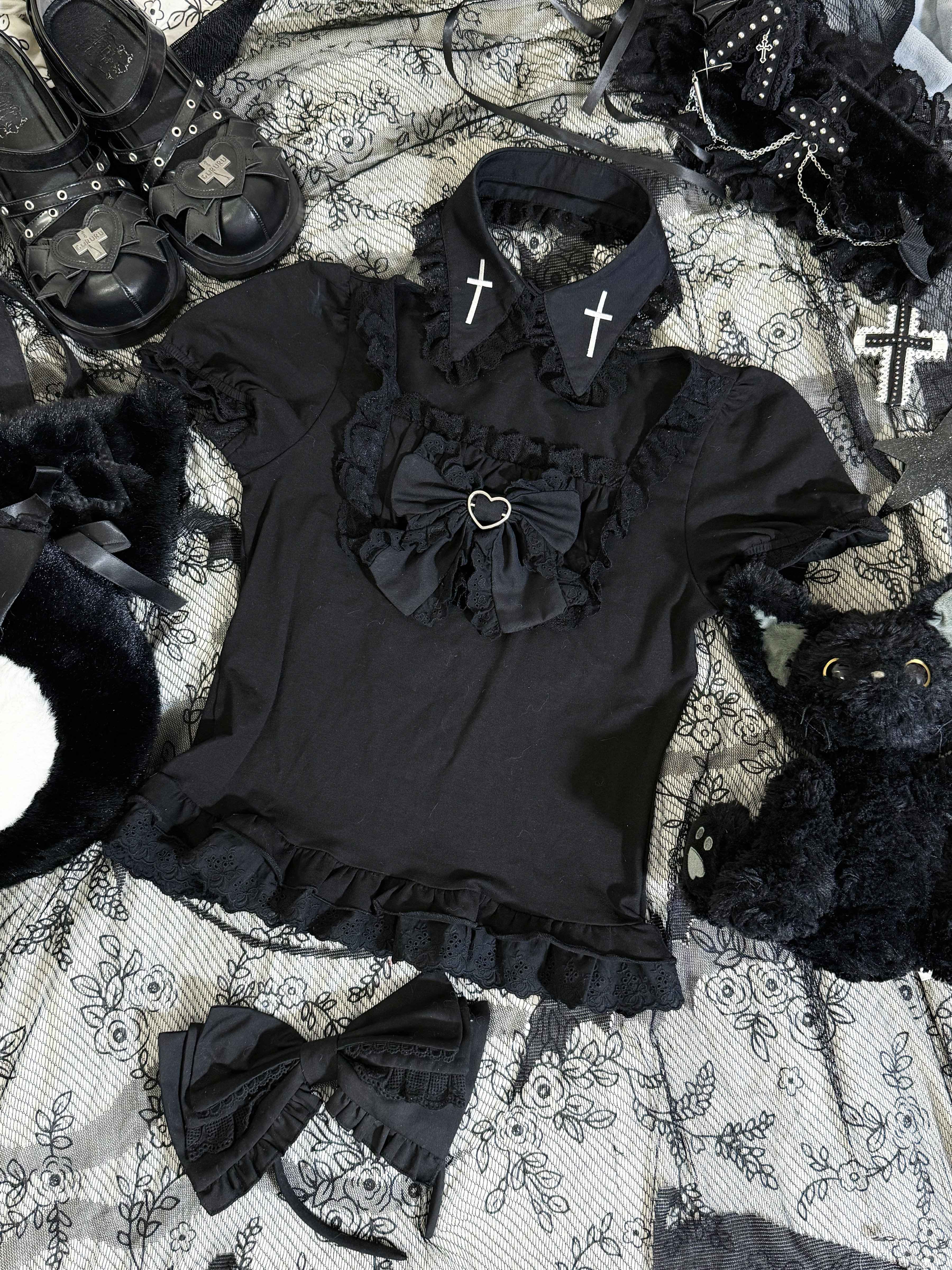 kukuwa_Angel_Gothic_Striped_Cross_Heart_Chain_Layered_Women's_Skirt_Sets_967848475335_MISSTT