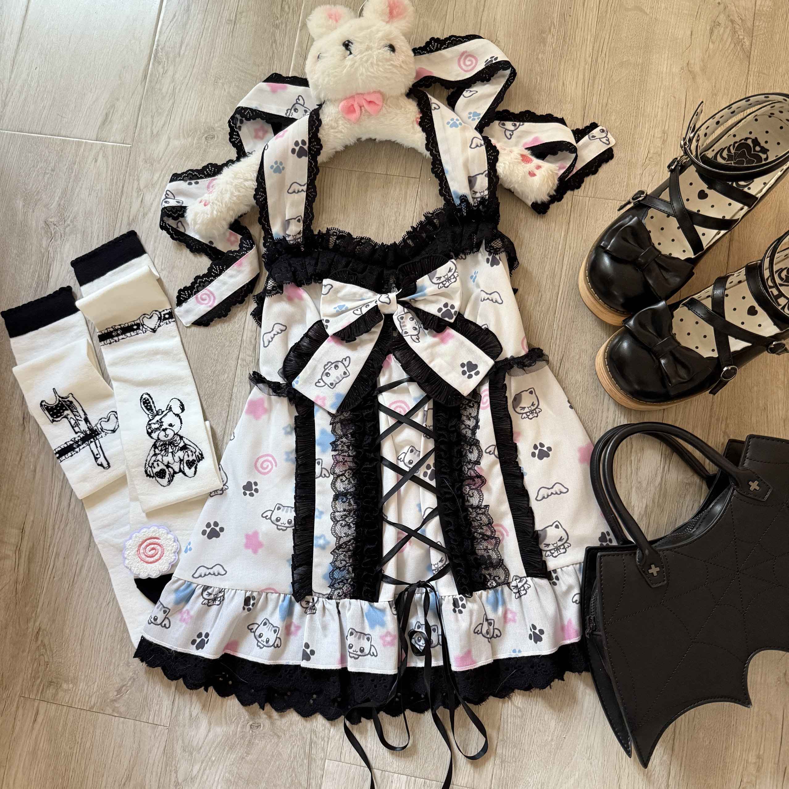 kukuwa_Angel_Print_Bow_Tie_Halter_Neck_Women's_Lace_Jsk_/_Jumper_Skirts_909906349619_MISSTT